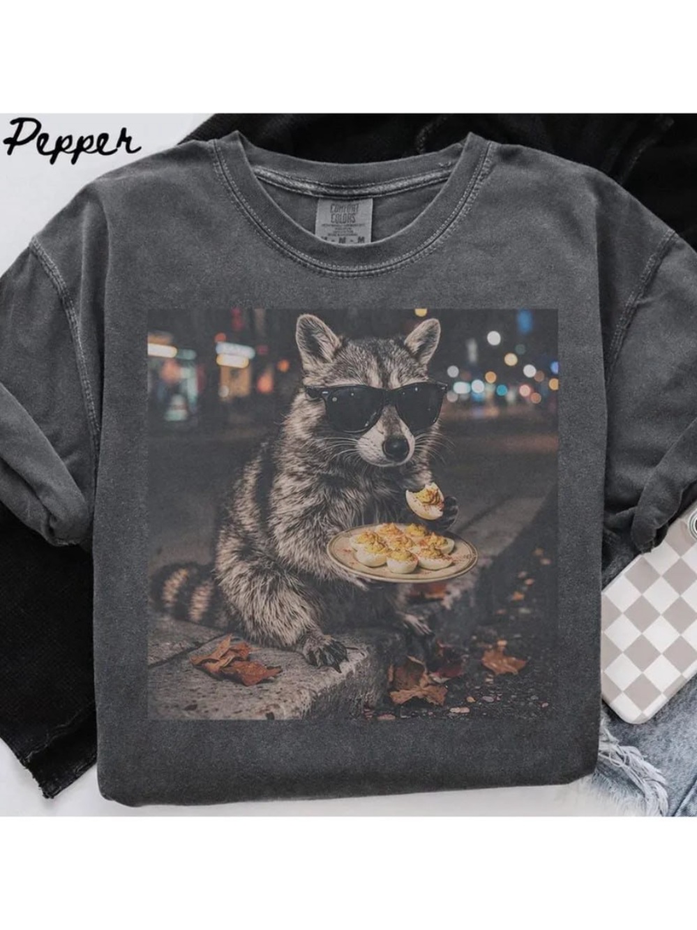 Comfort Colors Black Graphic Raccoon Short Sleeve Tee